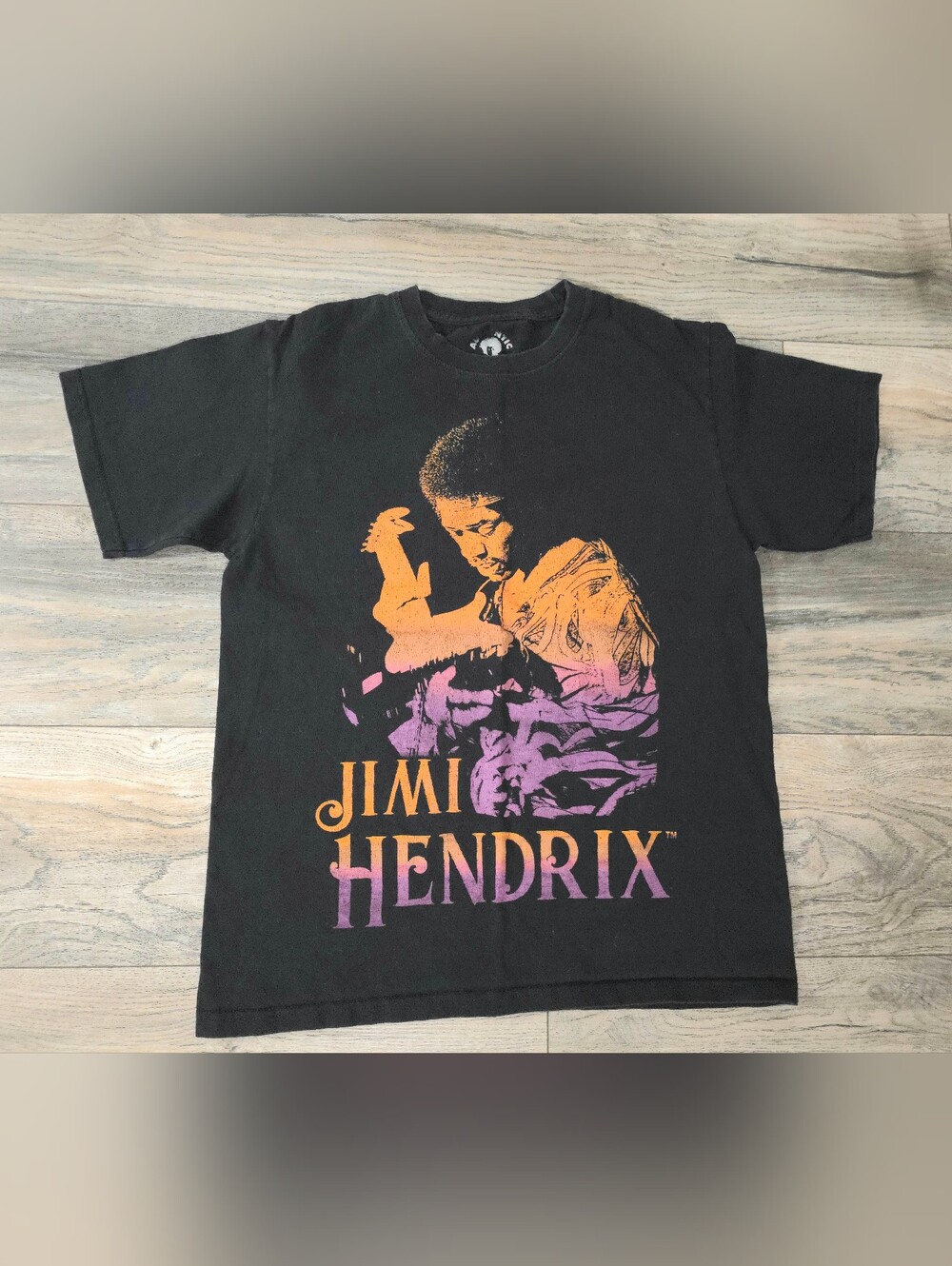 Jimi Hendrix Graphic Adult Unisex Tee - Black with Orange & Purple Print